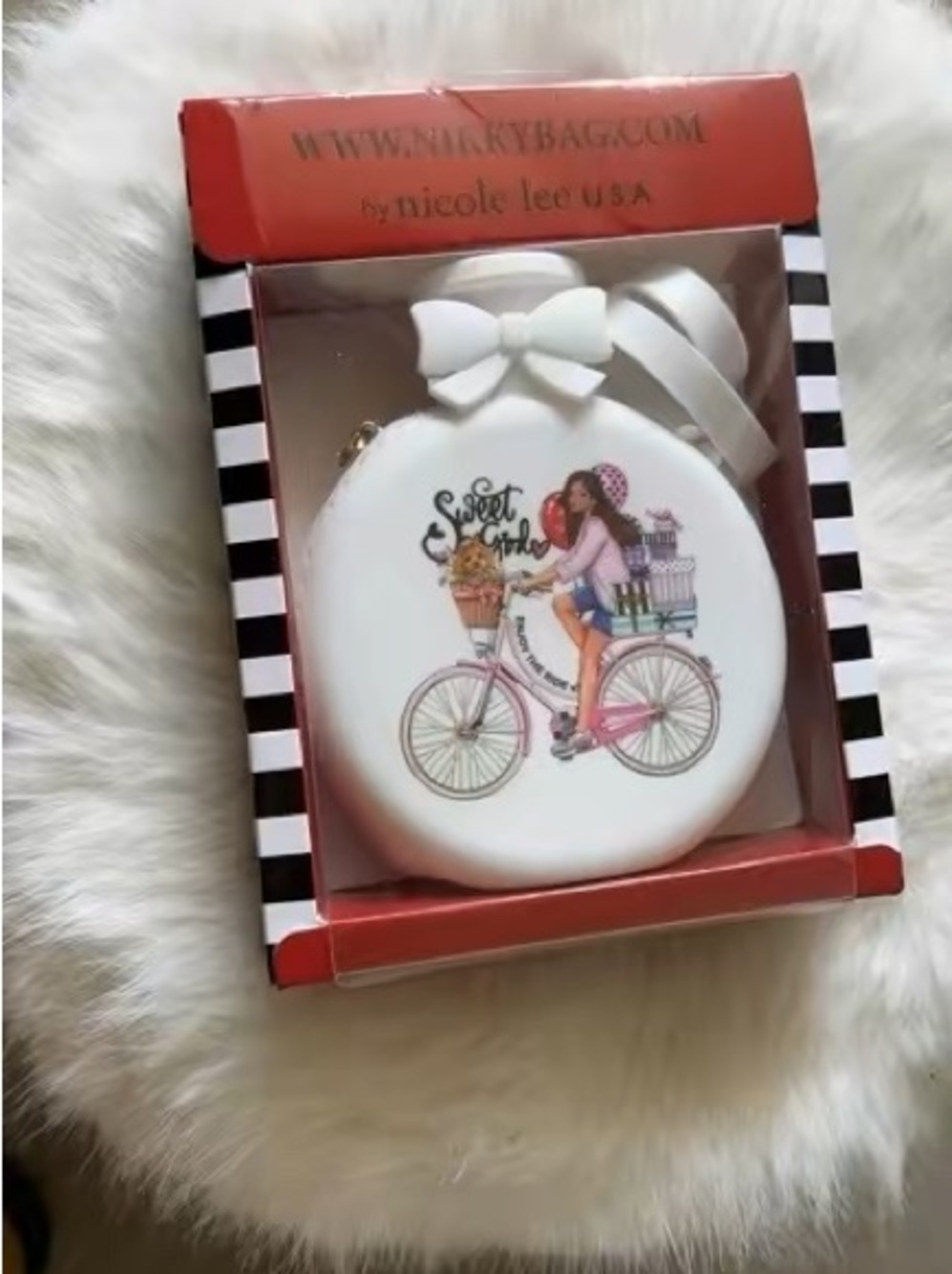 Nicole Lee White Sweet Bicycles Scented Body Mist Bottle with Pink Accents